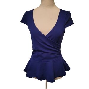 Bebe Peplum Top Blue sz M